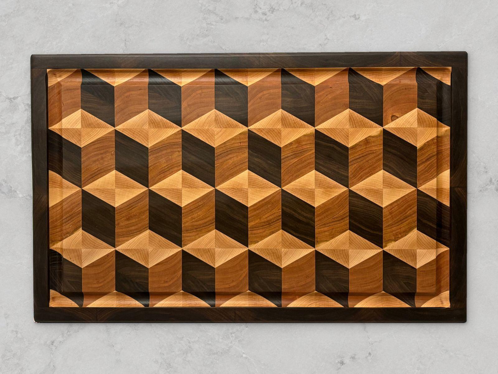 Tumbling block end-grain cutting board