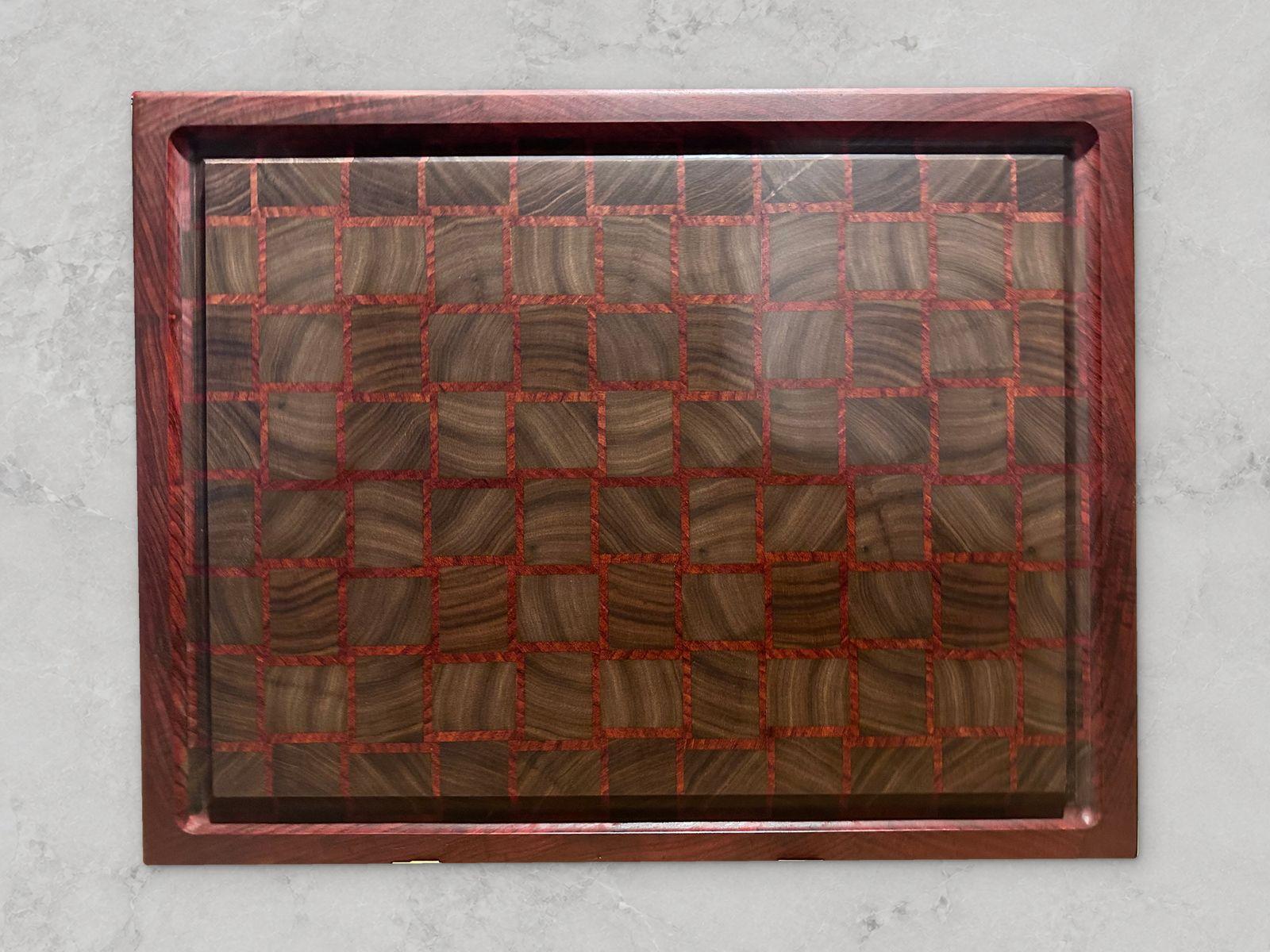Walnut basket weave board with a padauk border