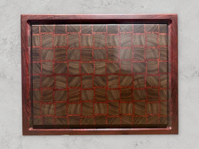 Walnut basket weave board with a padauk border