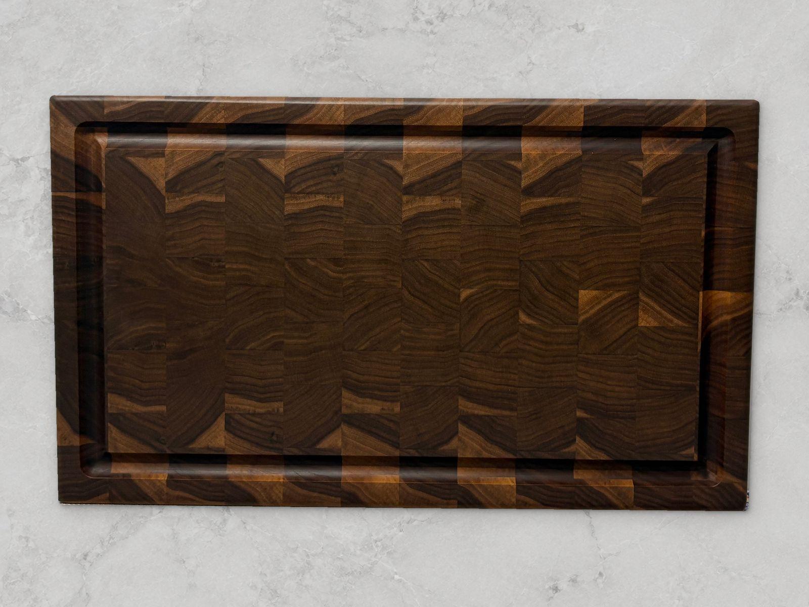 Walnut end-grain cutting board with juice groove
